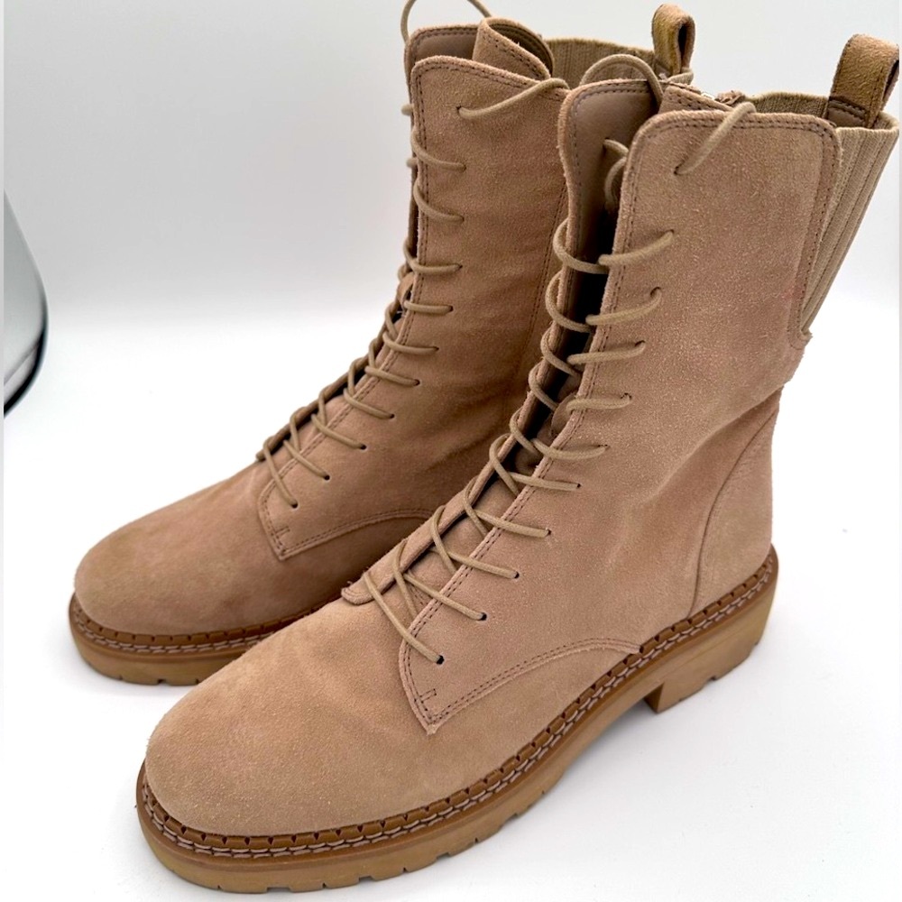 Sam Edelman Lex Sesame Suede Leather Lace-Up Combat Boots; Size 8; Lug Sole